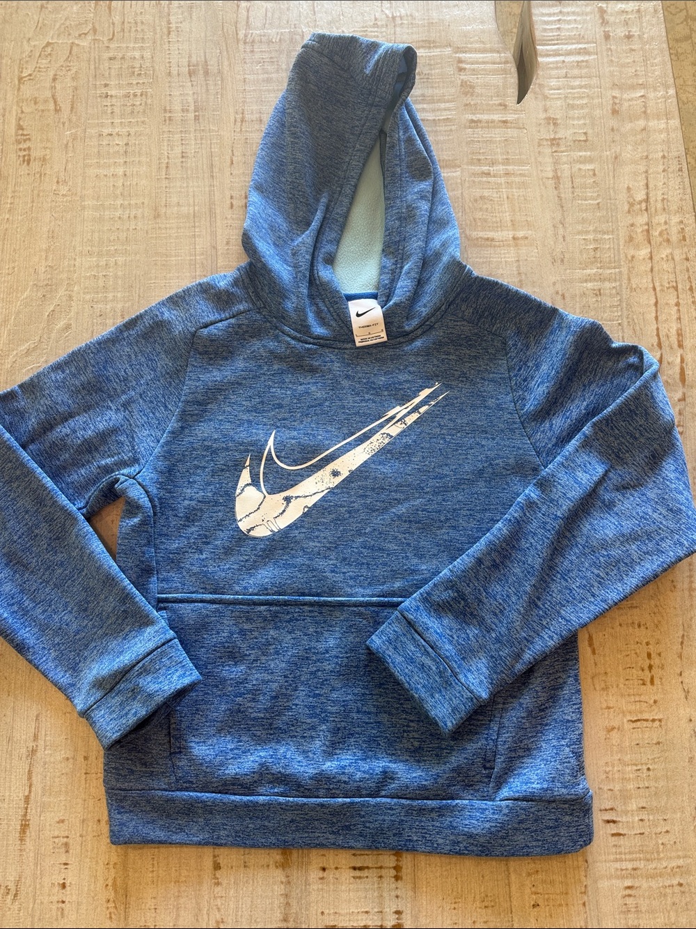 Nike Blue Marled Hoodie with White Swoosh - Kids